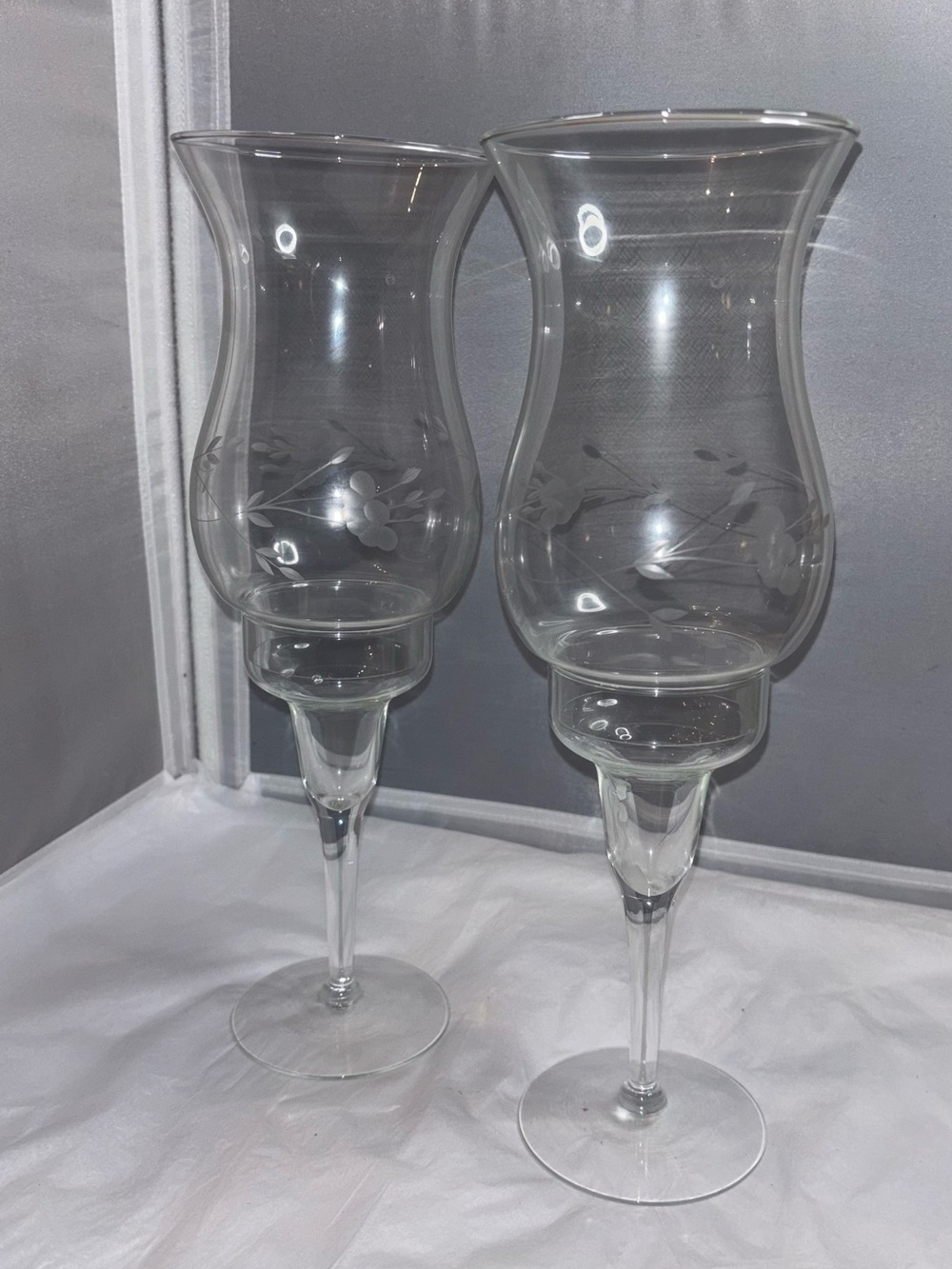 Vintage Etched Glass Hurricane Candle Holders Princess House Heritage